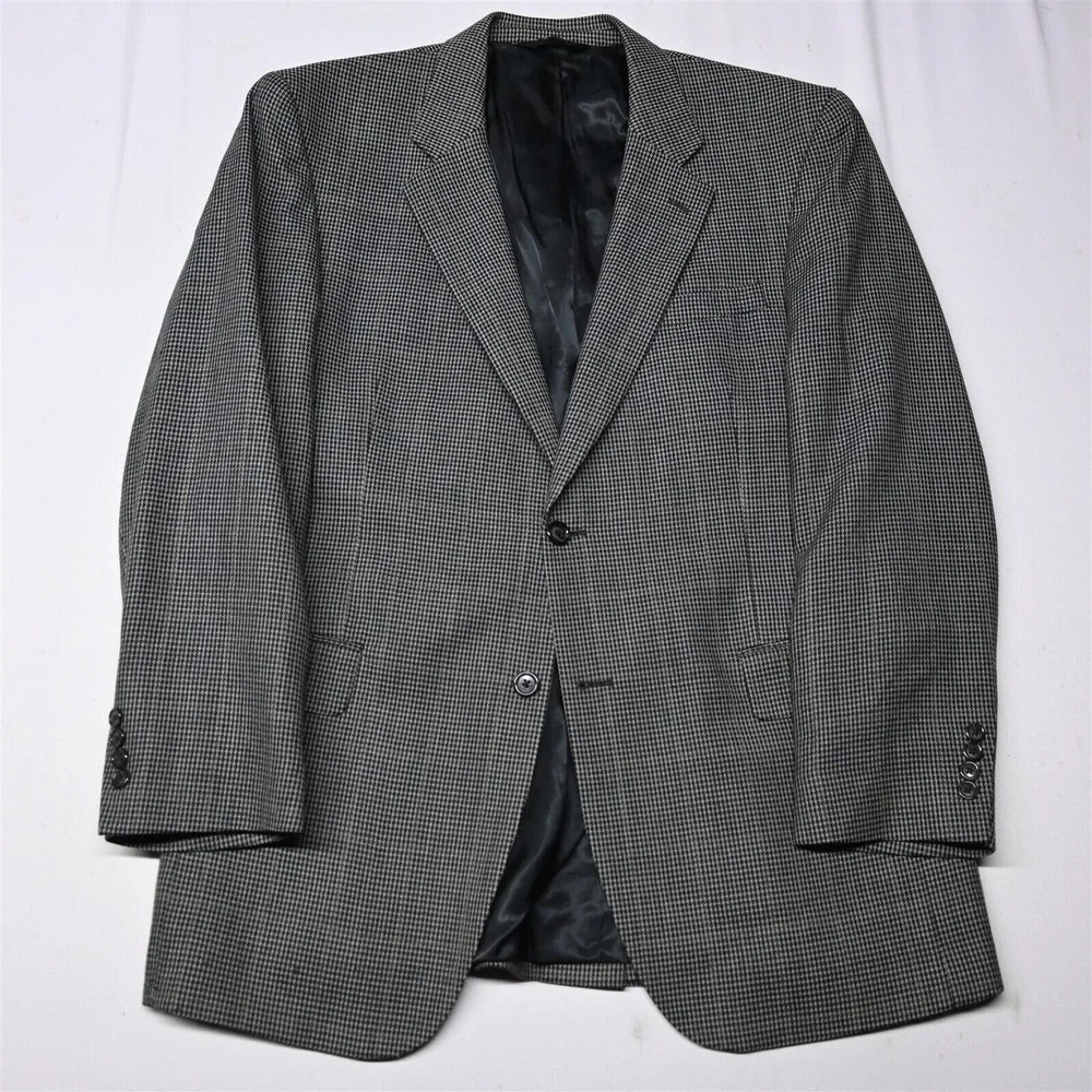Jos A Bank‎ 42L Black Nailshead Herringbone Silk Wool Blazer Jacket Sport Coat